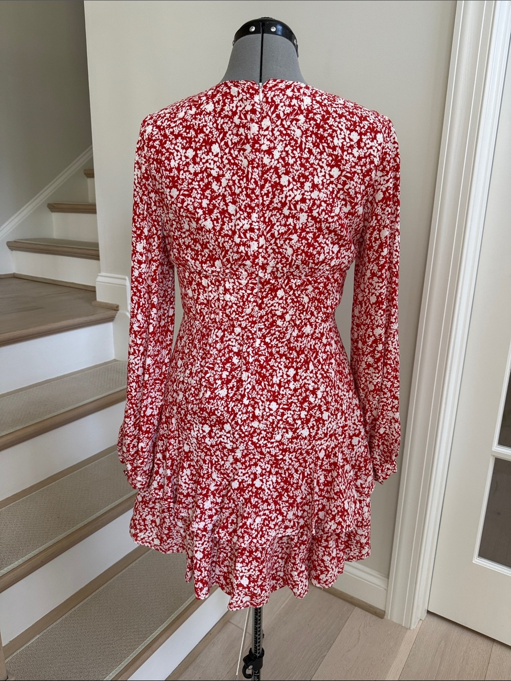 Kookai Red and White Floral V-Neck Ruffle Mini Dress - Picture 4 of 4